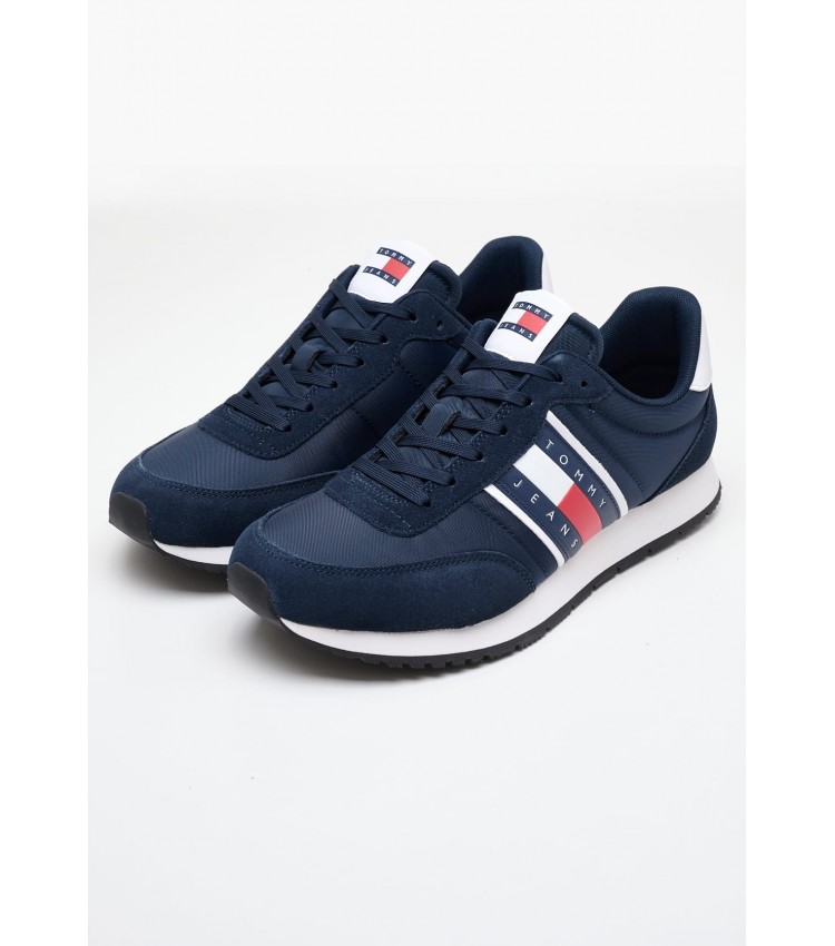 Men Casual Shoes Runner.Casual Blue Buckskin-Fabric Tommy Hilfiger