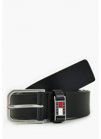 Men Belts Austin Black Leather Tommy Hilfiger