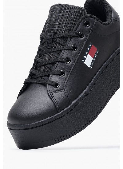 Γυναικεία Παπούτσια Casual Tjw.Flat.Ess Μαύρο Δέρμα Tommy Hilfiger