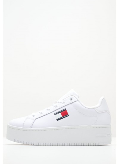 Women Casual Shoes Tjw.Flat.Ess White Leather Tommy Hilfiger