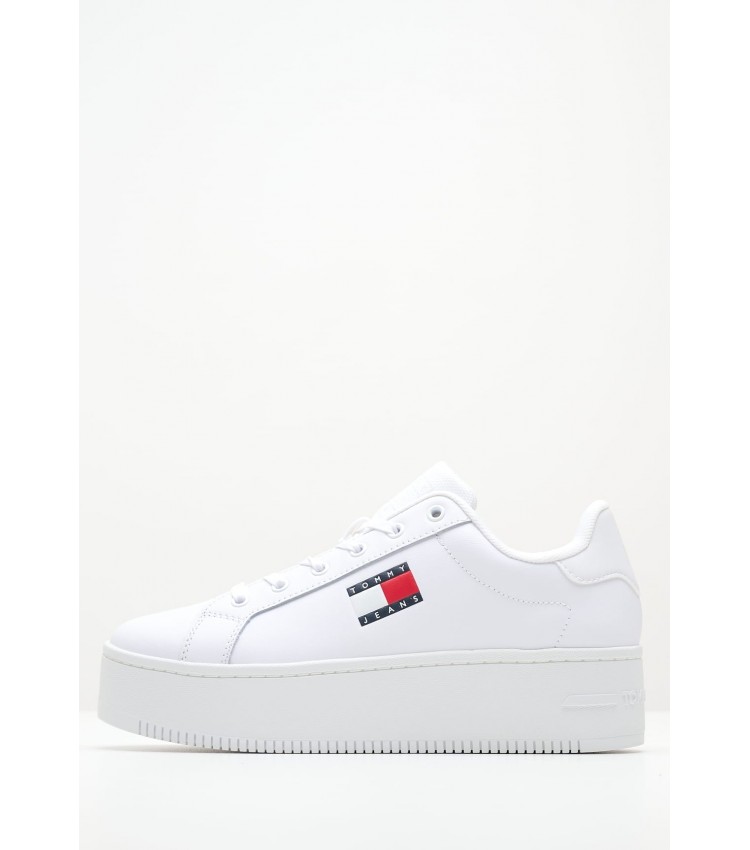 Γυναικεία Παπούτσια Casual Tjw.Flat.Ess Άσπρο Δέρμα Tommy Hilfiger