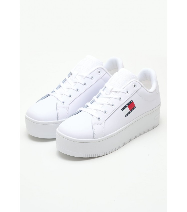 Γυναικεία Παπούτσια Casual Tjw.Flat.Ess Άσπρο Δέρμα Tommy Hilfiger