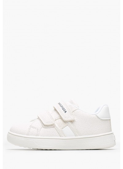 Παιδικά Παπούτσια Casual Velcro.Lowcut Άσπρο ECOleather Tommy Hilfiger