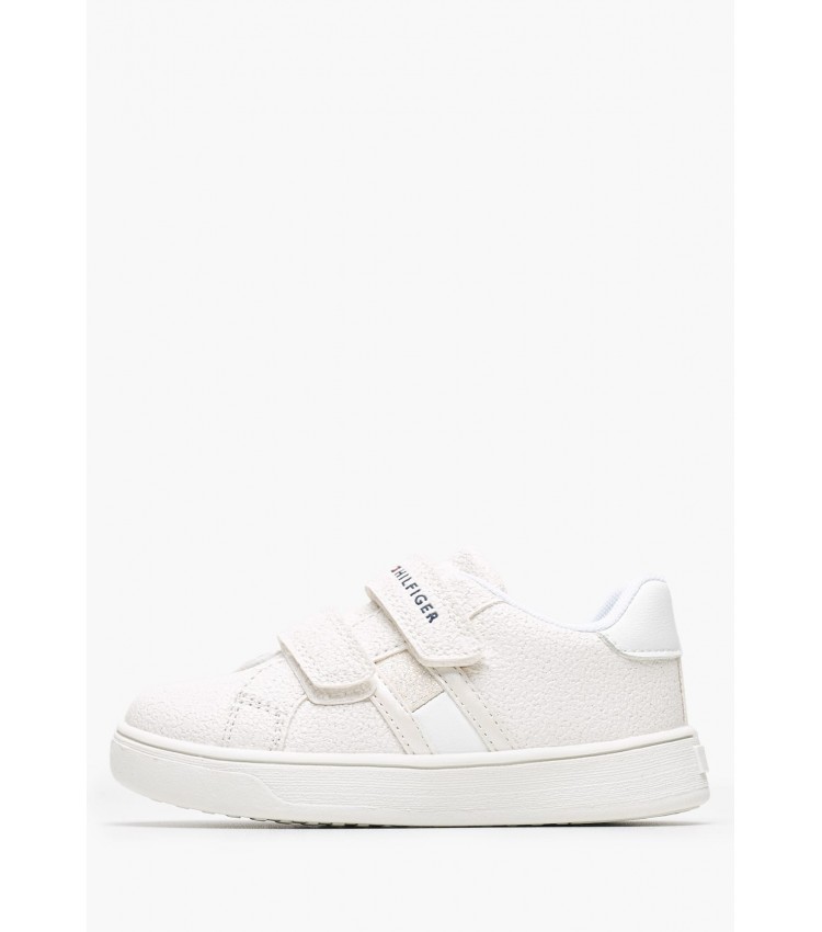 Παιδικά Παπούτσια Casual Velcro.Lowcut Άσπρο ECOleather Tommy Hilfiger