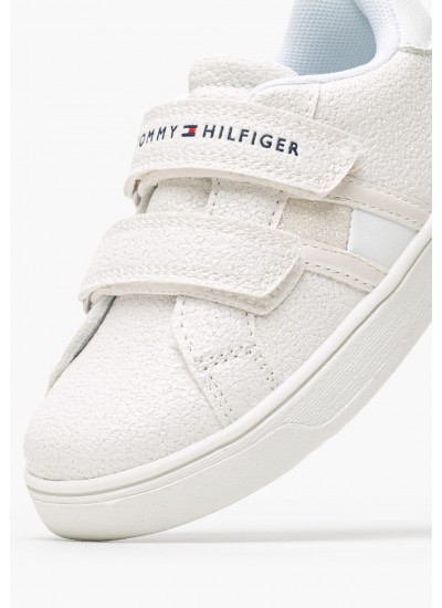 Παιδικά Παπούτσια Casual Velcro.Lowcut Άσπρο ECOleather Tommy Hilfiger