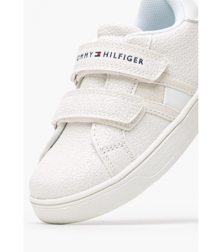 Παιδικά Παπούτσια Casual Velcro.Lowcut Άσπρο ECOleather Tommy Hilfiger