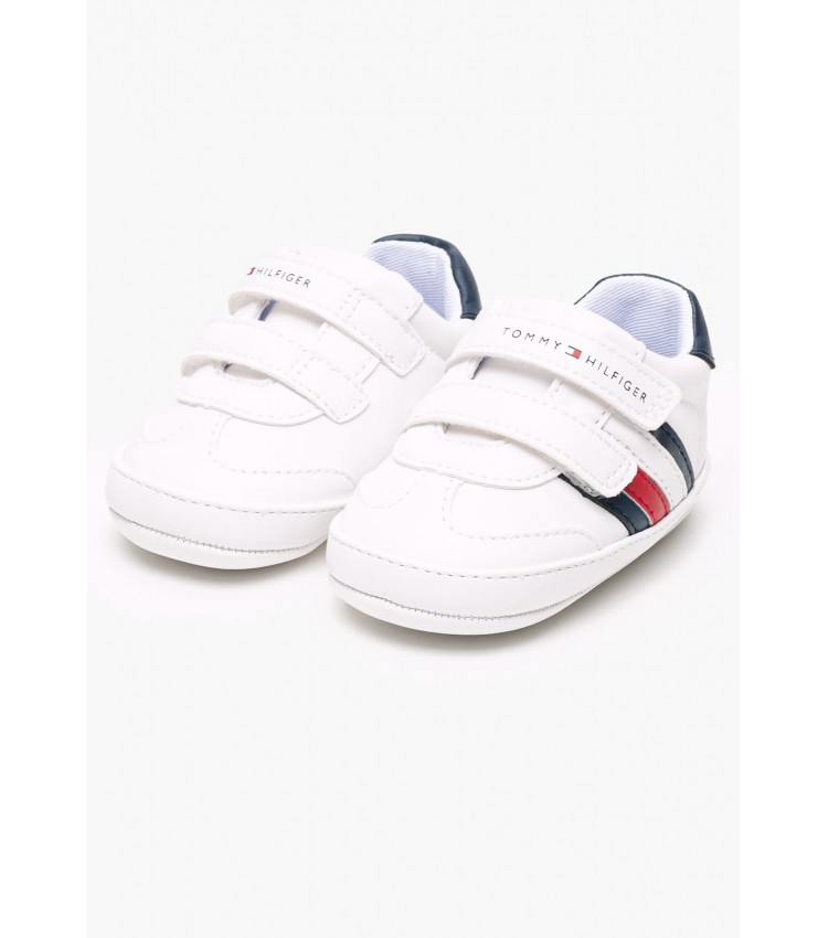 Παιδικά Παπούτσια Casual Velcro.Stripes.Lc Άσπρο ECOleather Tommy Hilfiger