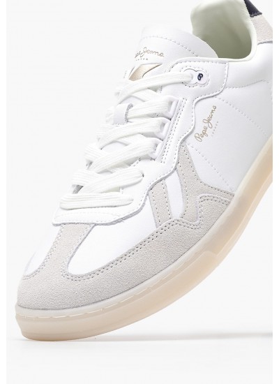 Men Casual Shoes Ball.Club White Leather Pepe Jeans