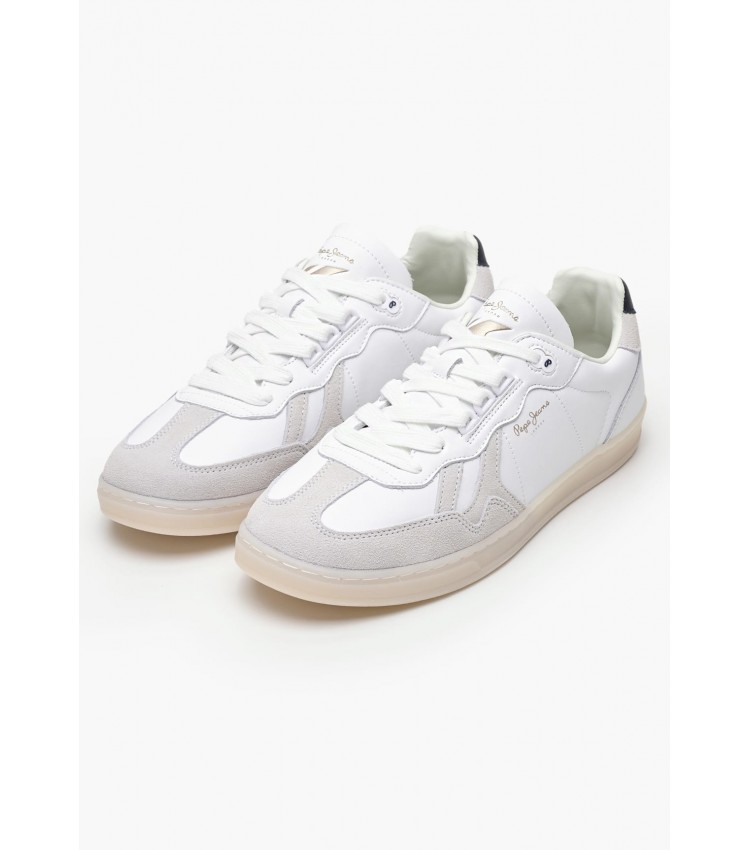 Men Casual Shoes Ball.Club White Leather Pepe Jeans