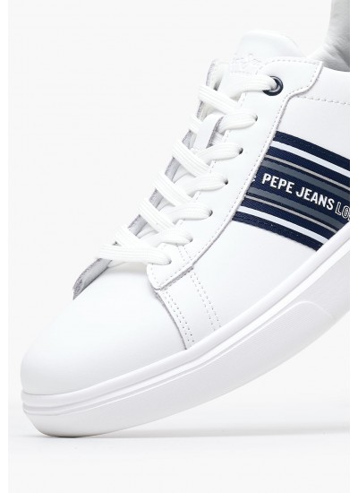 Men Casual Shoes Eaton.Classic White Leather Pepe Jeans