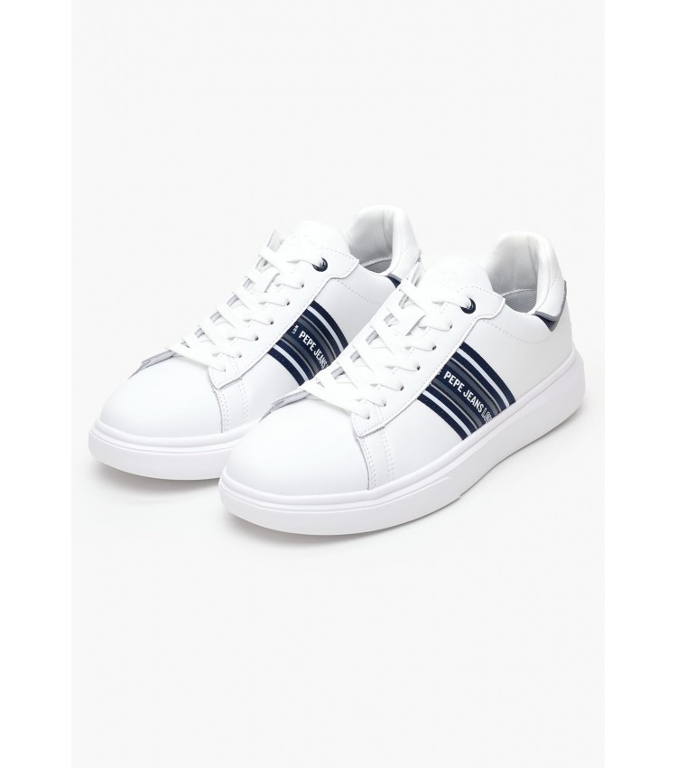 Men Casual Shoes Eaton.Classic White Leather Pepe Jeans