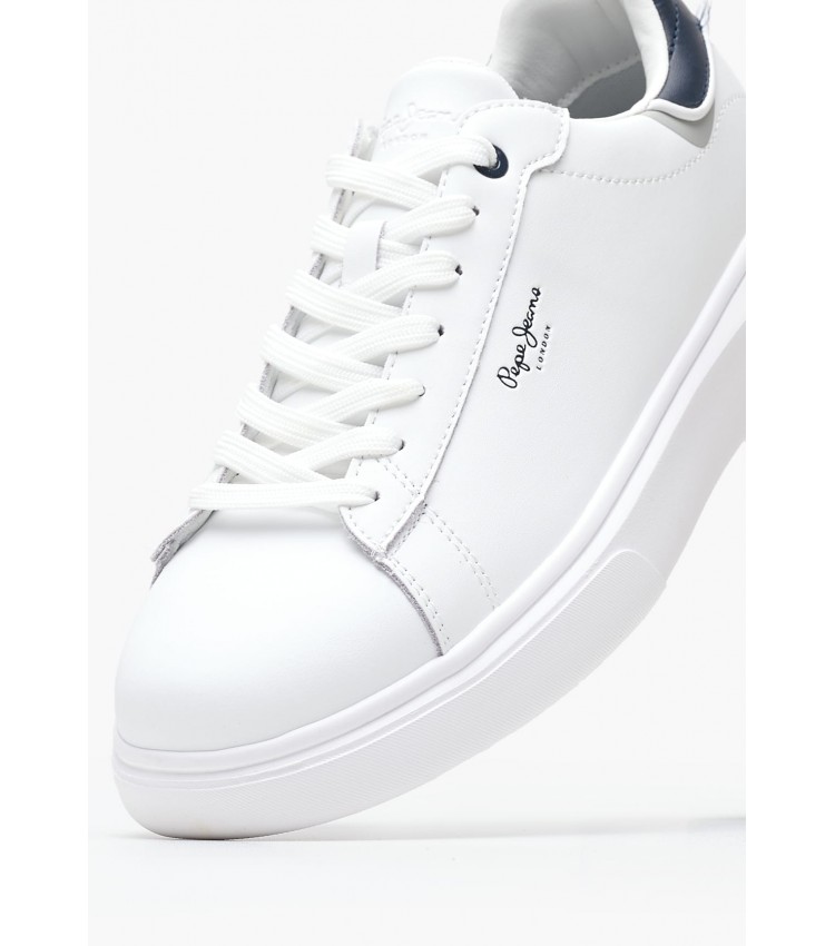 Men Casual Shoes Eaton.One White Leather Pepe Jeans