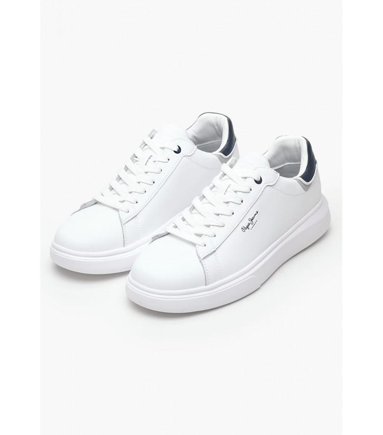 Men Casual Shoes Eaton.One White Leather Pepe Jeans