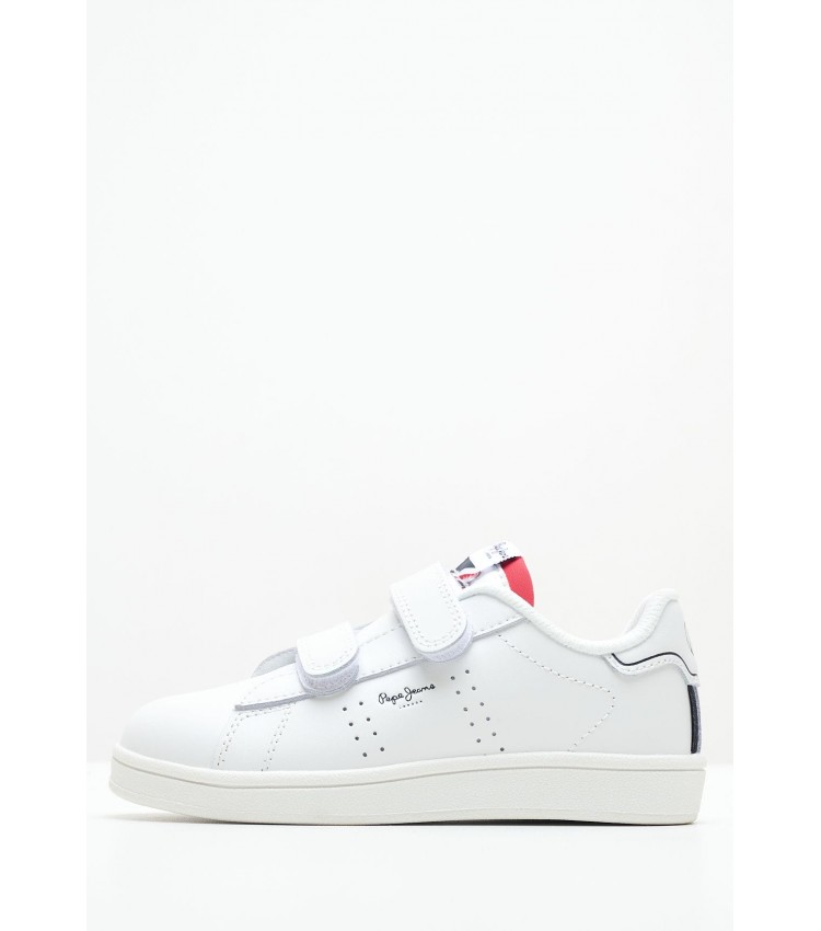 Kids Casual Shoes Player.Bk White Leather Pepe Jeans