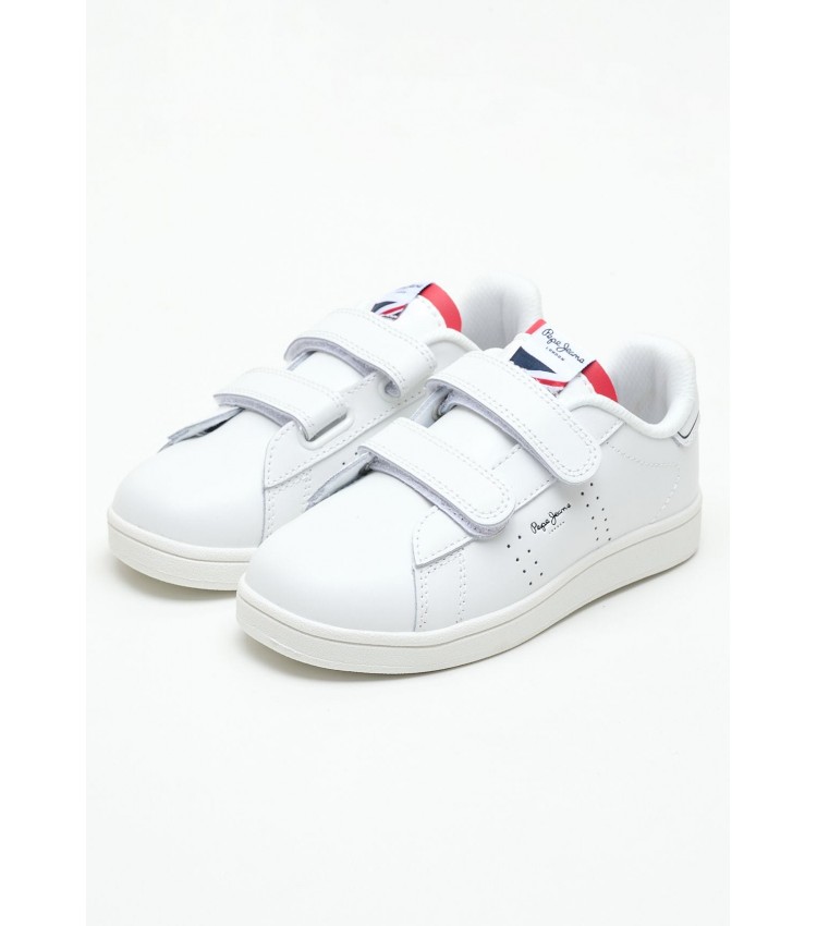 Kids Casual Shoes Player.Bk White Leather Pepe Jeans