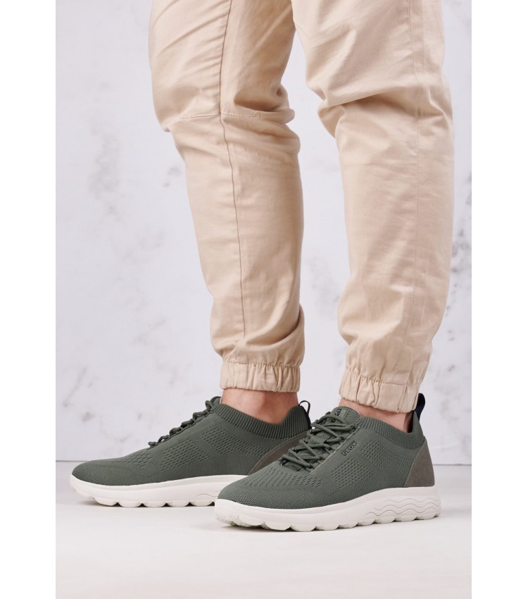 Men Casual Shoes Spherica Green Fabric Geox