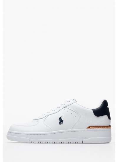 Men Casual Shoes Masters White Leather Ralph Lauren