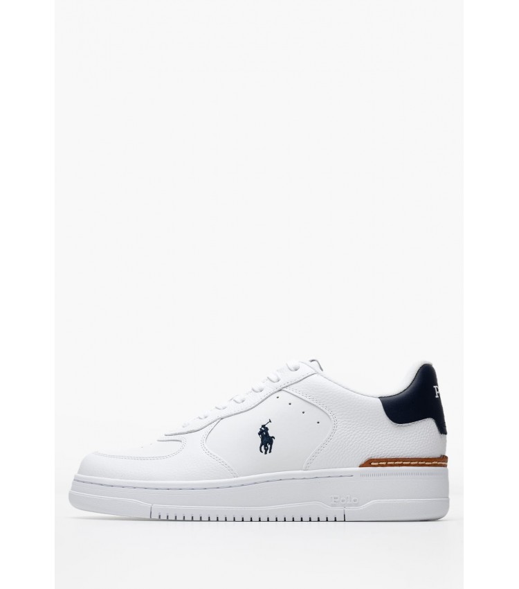 Men Casual Shoes Masters White Leather Ralph Lauren