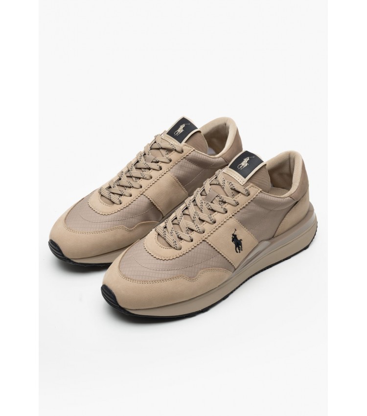 Men Casual Shoes Train89.Low Beige Leather-Fabric Ralph Lauren