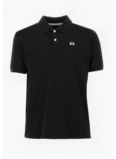 Men T-Shirts Small.Jersey,Polo Black Cotton La Martina