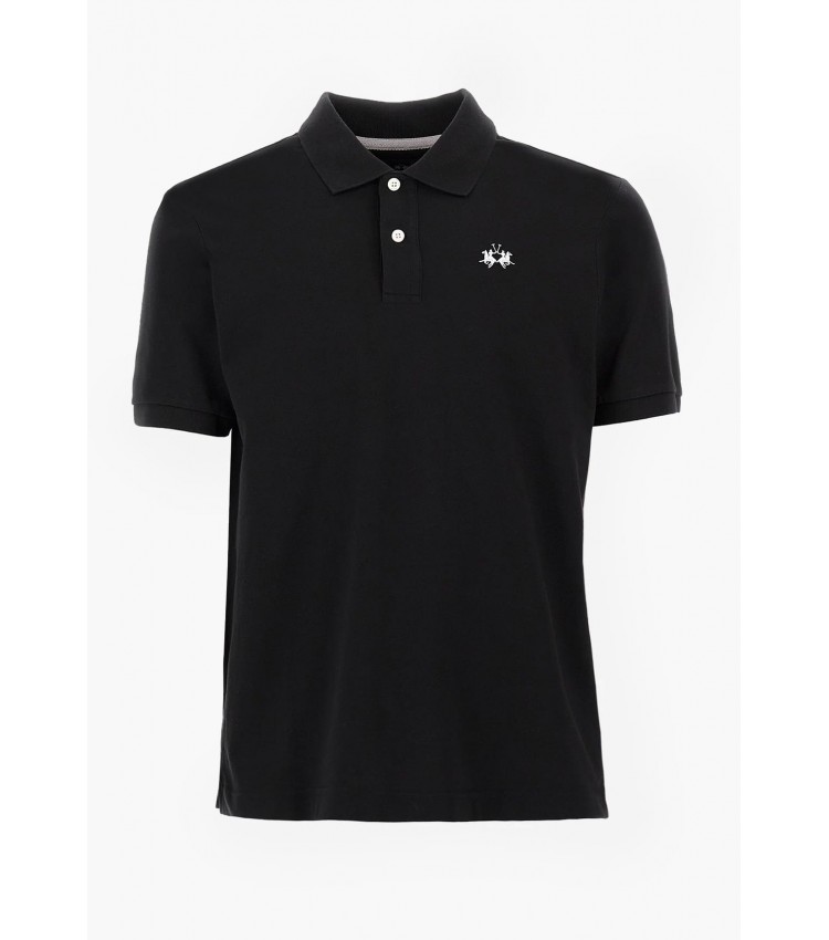 Men T-Shirts Small.Jersey,Polo Black Cotton La Martina