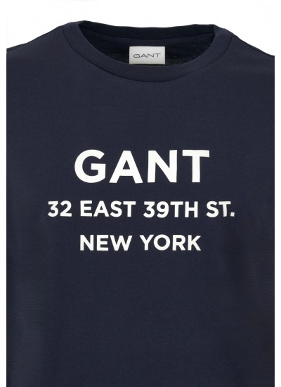 Men T-Shirts Graphic.Print DarkBlue Cotton GANT