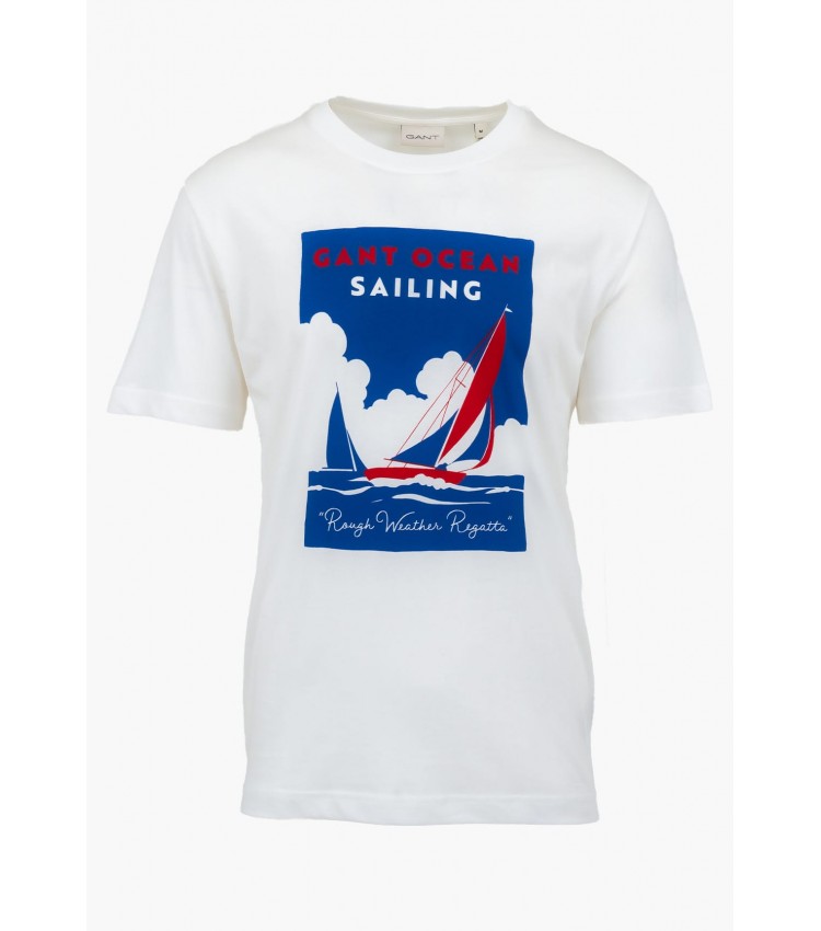 Men T-Shirts Graphic.Shirt White Cotton GANT