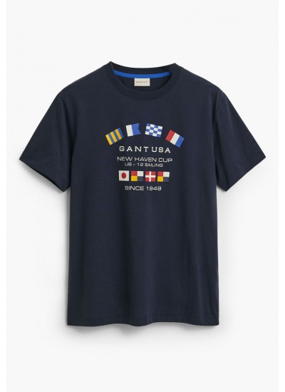 Men T-Shirts Graphic.Tshirt DarkBlue Cotton GANT