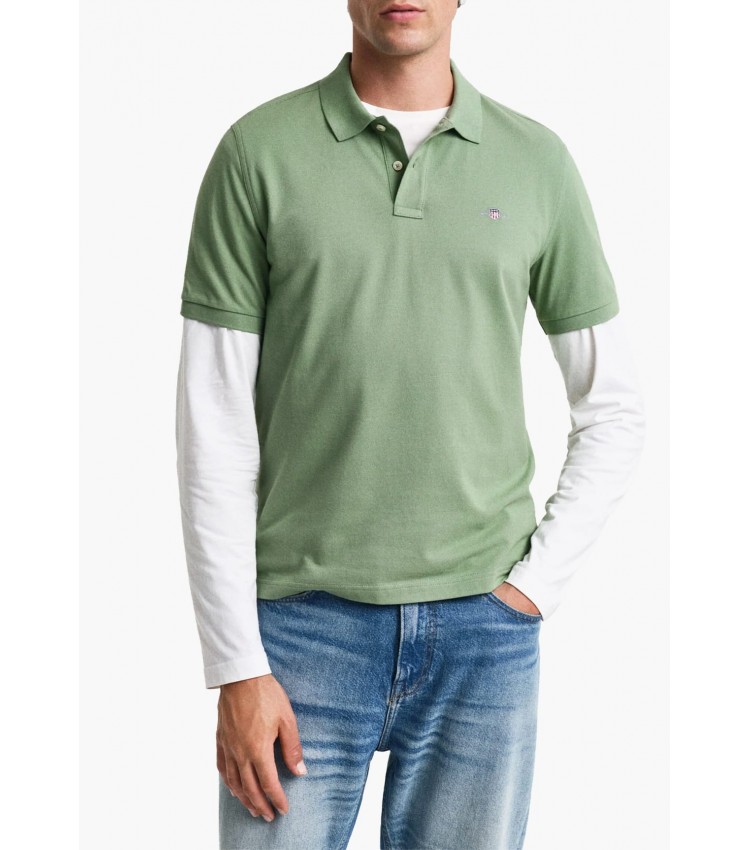 Men T-Shirts Polo.Original.M.2 Green Cotton GANT