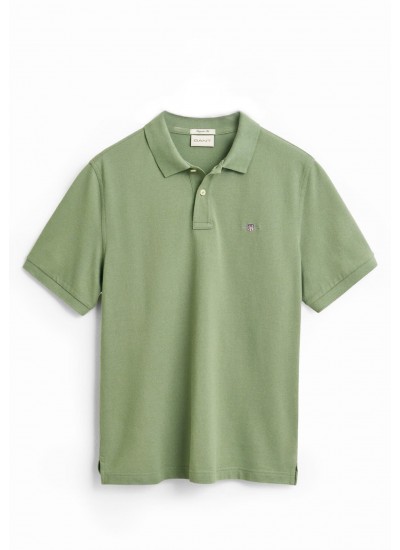 Men T-Shirts Polo.Original.M.2 Green Cotton GANT