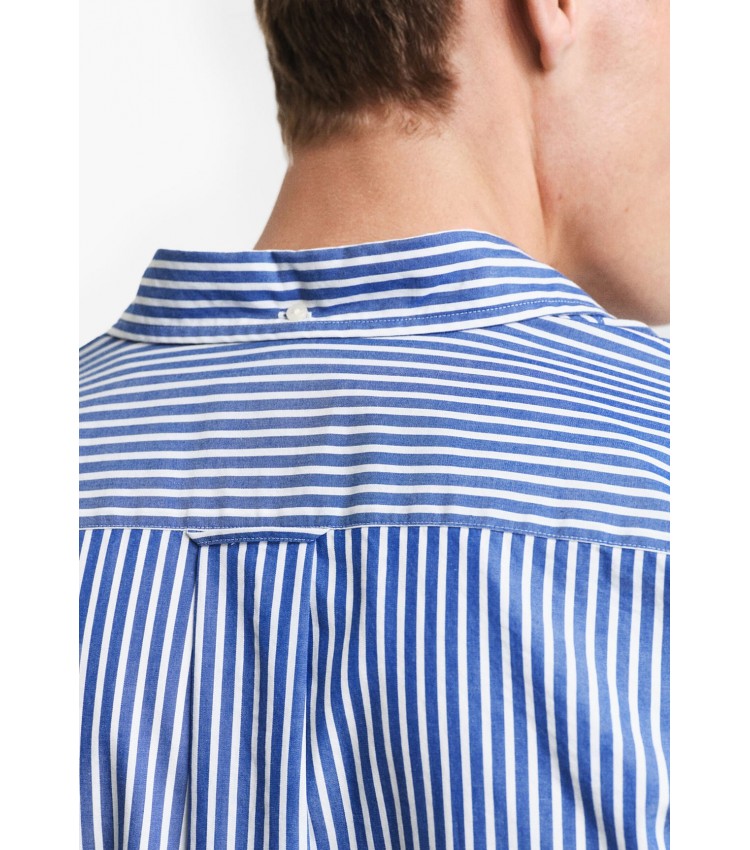 Ανδρικά Πουκάμισα Poplin.Stripe Μπλε Βαμβάκι GANT