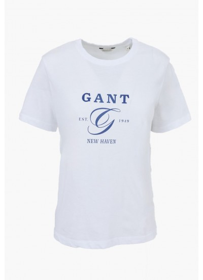 Women T-Shirts - Tops Reg.Graphic White Cotton GANT