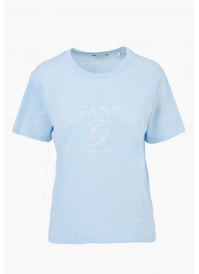 Women T-Shirts - Tops Reg.Graphic LightBlue Cotton GANT