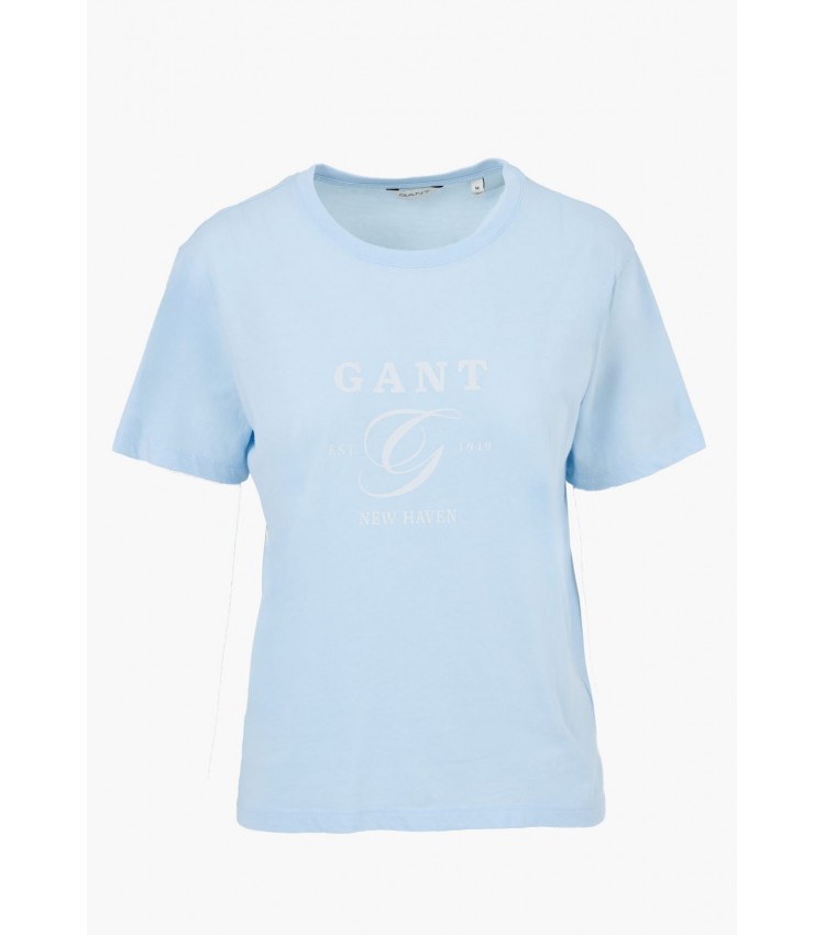 Women T-Shirts - Tops Reg.Graphic LightBlue Cotton GANT