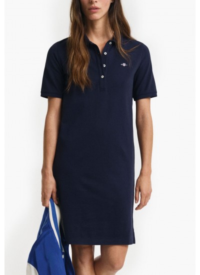 Women Dresses - Bodysuits Shield.Dress DarkBlue Cotton GANT