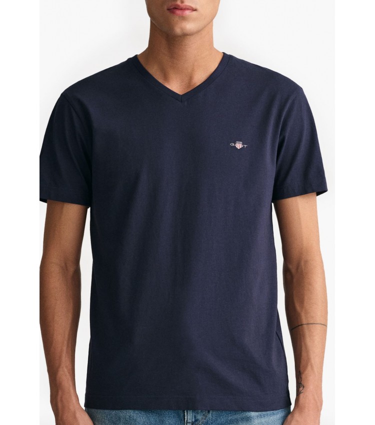 Men T-Shirts Shield.V DarkBlue Cotton GANT