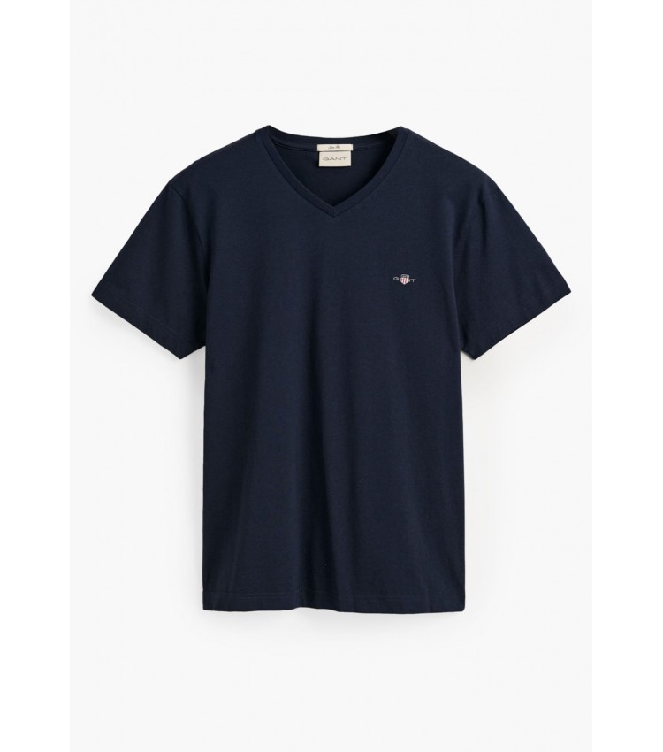 Men T-Shirts Shield.V DarkBlue Cotton GANT