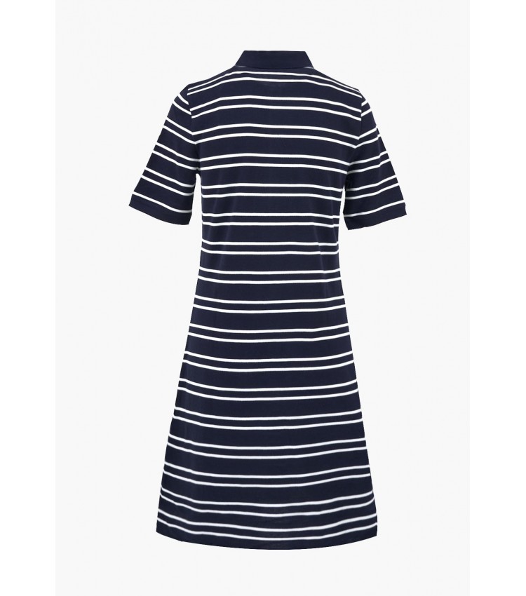 Γυναικεία Φορέματα - Ολόσωμες Φόρμες Stripe.Dress.Pique Σκούρο Μπλε Βαμβάκι GANT