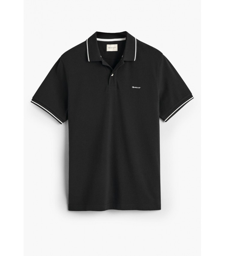 Men T-Shirts Tipping.Rugger Black Cotton GANT