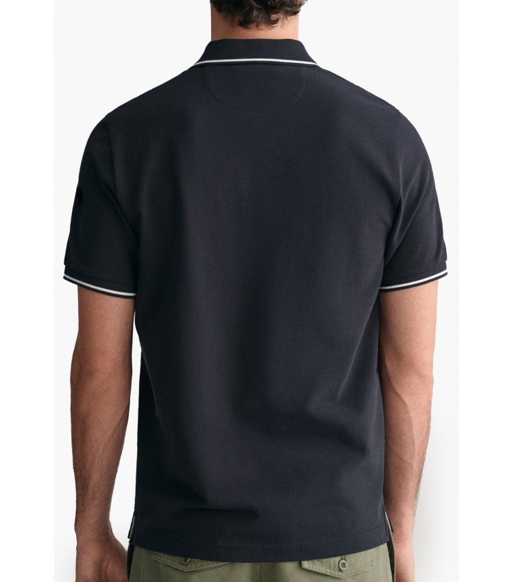 Men T-Shirts Tipping.Rugger Black Cotton GANT