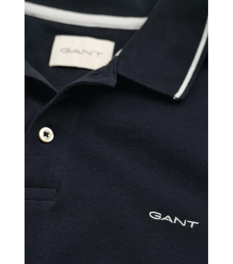 Men T-Shirts Tipping.Rugger Black Cotton GANT