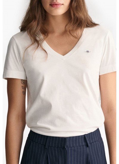 Women T-Shirts - Tops Vn.Shield White Cotton GANT