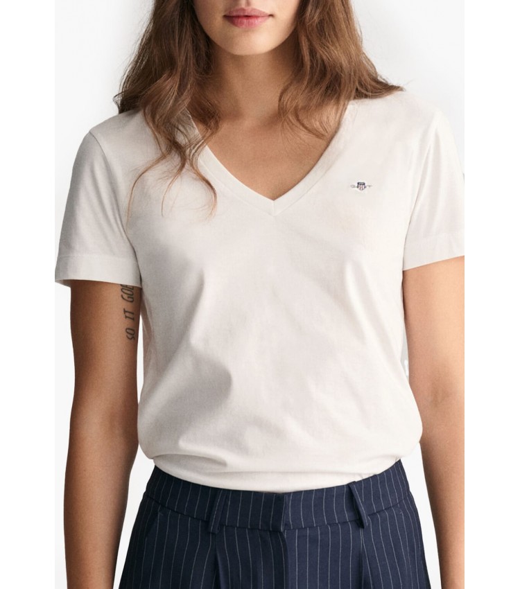 Women T-Shirts - Tops Vn.Shield White Cotton GANT