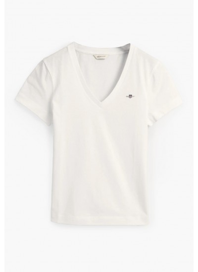 Women T-Shirts - Tops Vn.Shield White Cotton GANT