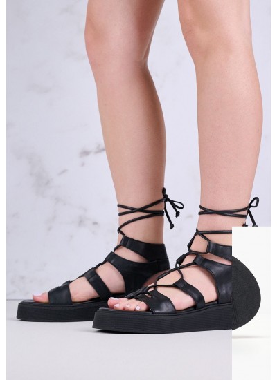 Women Platforms Low C.32 Black Leather Komis and Komis