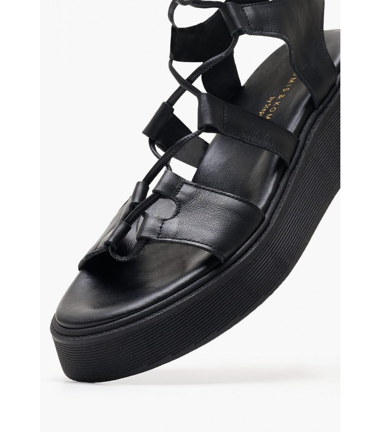 Women Platforms Low C.32 Black Leather Komis and Komis