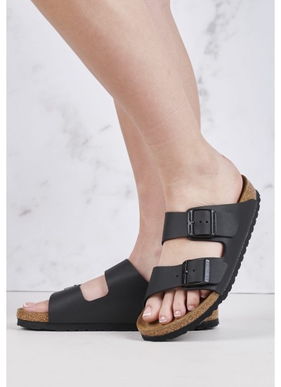 Women Flats Arizona.Bs.N Black Buckskin Birkenstock