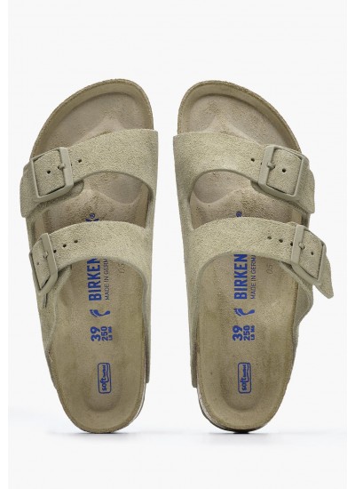 Γυναικεία Flats Arizona.Fdd Χακί Δέρμα Καστόρι Birkenstock