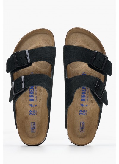 Γυναικεία Flats Arizona.Lv Μαύρο Δέρμα Καστόρι Birkenstock