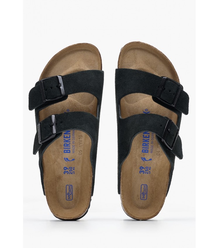 Γυναικεία Flats Arizona.Lv Μαύρο Δέρμα Καστόρι Birkenstock